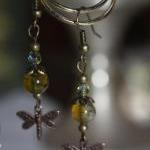 Glass And Czech Bead Dangle Earring With Firefly..