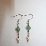Fresh Water Pearl And Jade Glass Bead Earrings