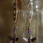 Antique Brass And Czech Glass Bee Charm Earrings