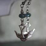 Moss Colored Agate Stone With Dove Charm Dangle..