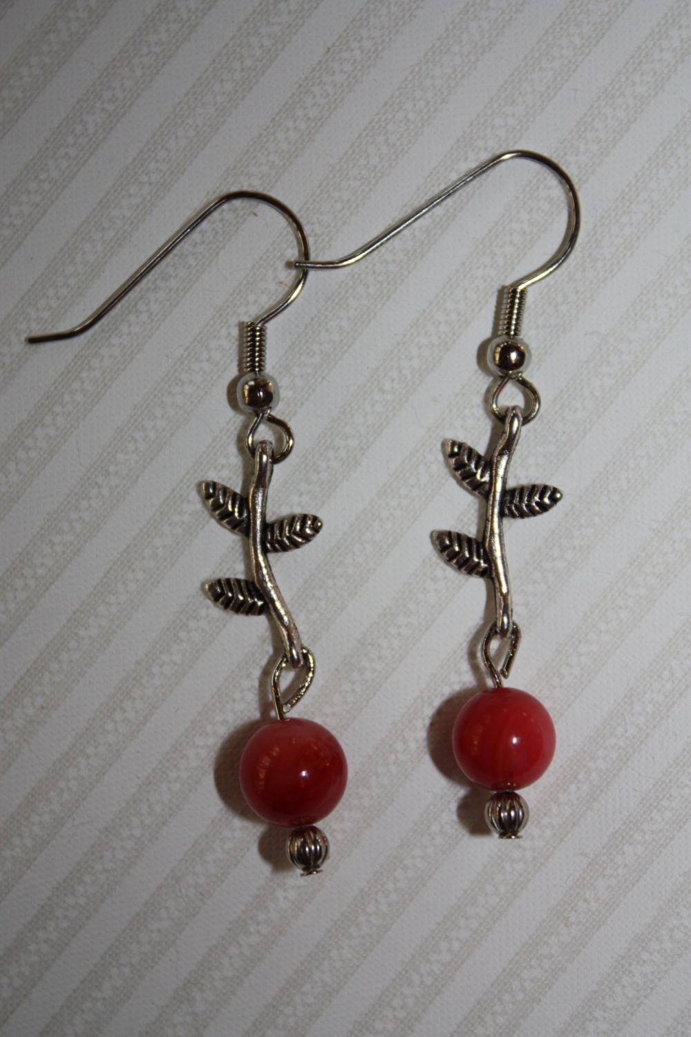River Shell Beading And Antique Style Leaf Dangle Earrings
